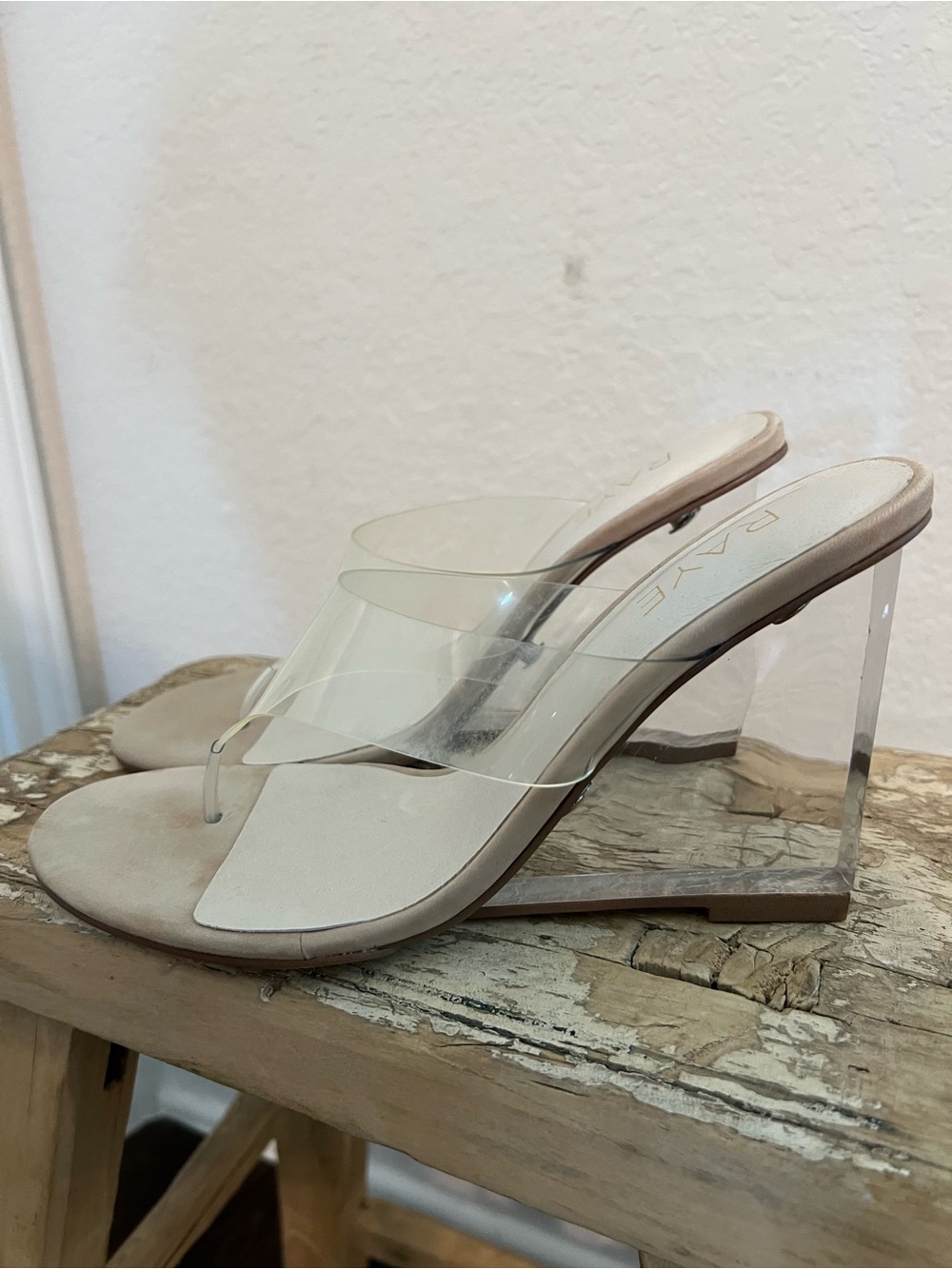 RAYE DOTTI Clear Strap Nude Heeled Sandals 8.5